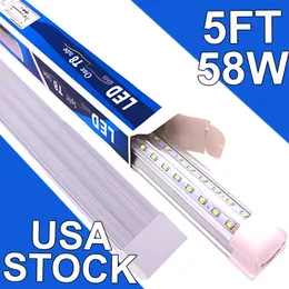 (25-Pack) 5ft LED-butiksljus fixtur, V-form 58W 5800lm 6500K (dagsljusvit), 5 fot, 60 '' T8 Integrerat LED-rör, länkbara LED-glödlampor, lager, klar lins usastock