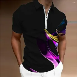 Polos de polos masculinos de chama colorida magra de impressão legal de manga curta zíper casual lapela simples atmosfera desgaste