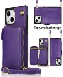 Capa de telefone quadrada de couro com corrente crossbody para iPhone 13 12 Mini 11 Pro Max XR XS 6s 7 8 Plus Vários slots para cartões Carteira com zíper Clu1660302