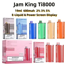 Электронная сигарета одноразовая вейп-слойка 8000 Jam King Ti8000 вейперы Склад ЕС оптовая продажа sigaretta elettronica puff vape 19 мл 2% 3% 5% E-Juice перезаряжаемый экранный дисплей