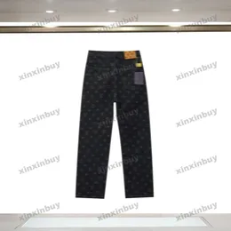 Xinxinbuy 2024 Hombres mujeres diseñador jeans pantalón Carta jacquard 1854 Pantalones casuales negro azul gris M-3XL