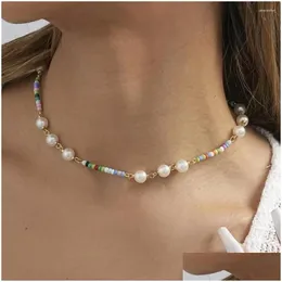 Chokers choker colorf ris pärlor runt imitation pärlhalsband för kvinnor kreativa retro damer fest smycken grossist direkt sa otleg