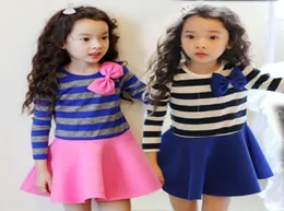 Kinder Kleider 2018 Koreanische Frühjahr Neue Ankunft Langarm Kleine Mädchen Kleid Reine Baumwolle Streifen Bowknot Kinder Prinzessin Kleid Wear5656323