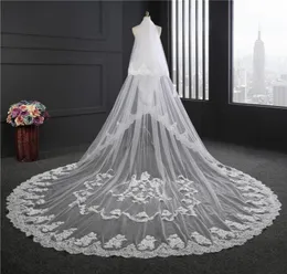 2018 Ny högkvalitativ långvit elfenbensbröllopslöja Applikationer Lace Pärled Bridal Veils Bride Wedding Accessories For Wedding Dress7268571