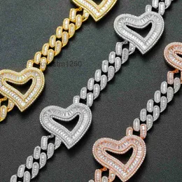 Mens Heavy Hip Hop Chians 16mm 16-22inch 18k Gold Plated Baguette Cz Hearts Cuban Chain Necklace Gift for Friends JWCD