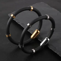 Bracelets 2022 New Design AntiStatic Silicone Rope Bracelets Gold Silver Color Stainless Steel Tube Beads Magnet Armband Herren