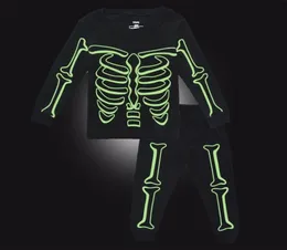 Biniduckling Toddler Boy Pyjamas sätter lysande skelett tryckt bomullslång ärm sömnkläder för barn barn pyjamas 2107298282518