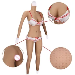 Kostymtillbehör silikon kvinnor bodysuit med hylsa fullkropp falsk konstgjord vagina byxtransgender drag drottning cosplay bröst former e cup