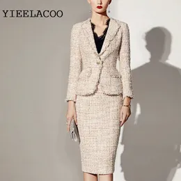 Professional suit tweed jacket skirt Sequins flash fabric spring autumn womens jacket Business ladies 2 piece skirt suit 240118