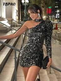 Women's sexy sequin sparkling one shoulder mini dress 2023 spring new women's elegant tight fitting dress party club Vestidos street clothing 240122