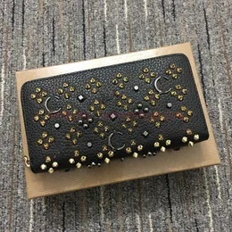 Männer im Ruhestil Däpste Stachel Clutch Damen Brieftaschen Patentleder gemischte Farben Nieten Bag Clutches Lady Long Geldbörsen mit Spikes Box+Staub roter Bodenbeutel