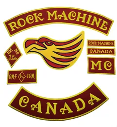 Newest Rock Machine Embroidery Patch In Red For Biker Vest Rock Motorcycle MC Club Leather JACKET Vest Patch Custom Rocker Availab3491108