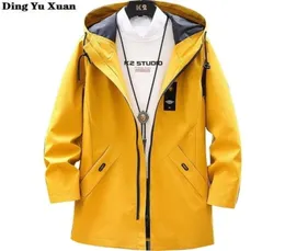 Mens Long Hooded Trench Coat Masculino Spring Autumn Men Black Grey Yellow Blue Trenchcoat Korean Casual Menteau Homme 2012266075343