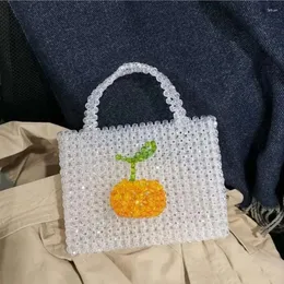 Borse da sera Borsa da donna in tessuto fatto a mano arancione trasparente con perline acriliche Borsa da donna alla moda estiva con design a frutta Personalizzazione della borsa da donna