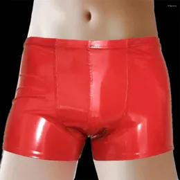 Cuecas homens shorts de couro falso u convexo bolsa boxer calcinha briefs sexy lingerie wetlook látex menino sissy troncos roupa interior
