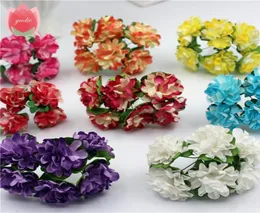 Hela 12pcslot 3cm Valentine Gift Mini Artificial Paper Rose Flower Bouquet Wedding Decor Handmased Scrapbooking Craft Suppli5653111