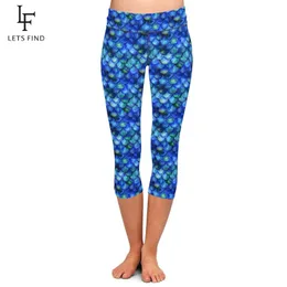 Leggings Neue Mode Frauen Hosen Digitaldruck Frauen Meerjungfrau Fisch Skala Hohe Taille Capri Leggings Hosen Stretch Hosen