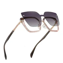 Güneş gözlükleri üzerinde kadın mıknatıs klipsi moda 2, 1 polarize gradyan lens gözlük vintage anti mavi ışık gözlükleri çerçeve tr90 240118