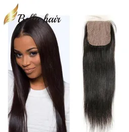Bella Hair 4x4 Silk Base Closure البرازيلي الهندي الماليزي بيرو 100 عذراء الشعر البشري متين 3 طبقات فروة الرأس المزيفة 820 Natur3341203