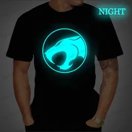 Erkekler T-Shirts Thunder Cat Luminous T-Shirt Erkek Moda Günlük Kısa Kol Yuvarlak Boyun Üstleri artı Boyut Giysileri Yenilikçi Parlayan Pamuk Giysileri T240122