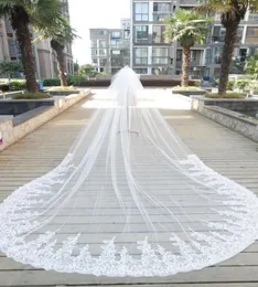 Veli da sposa economici uno strato Lunghezza cattedrale Velo di pizzo Applique Bordo Veli da sposa Tulle Veli bianchi o avorio per sposa 3 m di lunghezza 2699950