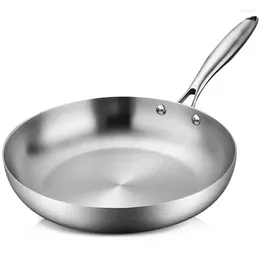 Pans Frying Pan 304 Stainless Thick Uncoated Wok 3 Ply Steel Skillet Cooking Pots Non-stick Kitchen Set Paniers