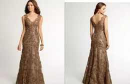 20162017 Vestidos de mãe elegantes com decote em V com zíper nas costas até o chão com apliques de renda frisada Sereia Vestidos de mãe da noiva personalizados 9165960