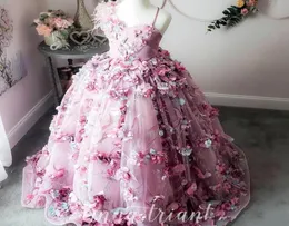 Encaje de plumas de lujo 2019 Vestidos de flores para niña Flores hechas a mano Vestidos de novia con cuentas para niña Vestidos hermosos para desfile infantil 1554871