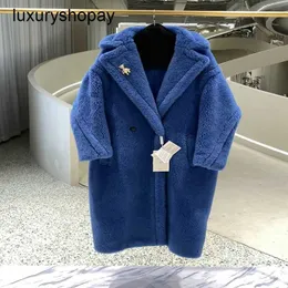 Top Maxmaras abrigo de oso de peluche abrigos de Cachemira para mujer 2024 nuevo invierno engrosado gema azul mujer piel partícula Camel polar longitud media