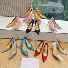 Romy Damen-Stiletto-Pumps, Kleidschuhe, Zehenpumps, Designer-High-Heels, 100 % echtes Leder, Leder-Stiletto-Pumps, luxuriös, 85 mm, Hochzeit, Party, Ballett, Pink, Größe 35–42, Loafer