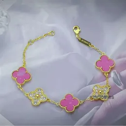 Designer Van Clover Jewelrys Four Leaf Clover Bracelet Clef Cleef Bracelets bangle Live streaming of new Lucky Grass Pink Rose Diamond Female Senior