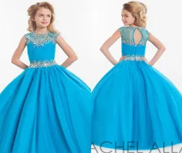 2022 Rachel Allan Mädchen-Festzug-Kleider für Teenager, Illusionsausschnitt, Flügelärmeln, Kristallperlen, rosa, lange Party-Kinder-Blumenmädchen-Kleid HY7915421