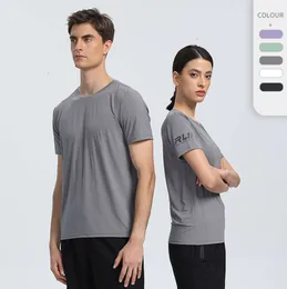 T-shirt sportiva in nylon casual a maniche corte stampata da uomo e da donna, girocollo, fitness, sensazione di ghiaccio, t-shirt ad asciugatura rapida, tinta unita, maglietta di marca di lusso45354