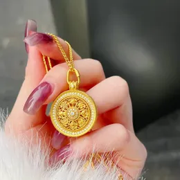 Brass plated 24k gold pendant women's ancient method sand gold eight treasure compass pendant antique fashion new China-Chic hollowed out necklace