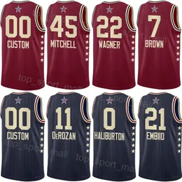 Tryckt All-Star 2024 Basketball Jersey Donovan Mitchell 45 Tyrese Maxey 0 Jaylen Brown 7 Kristaps Porzingis 8 Demar Derozan 11 Bam Adebayo 13 Paolo Banchero 5