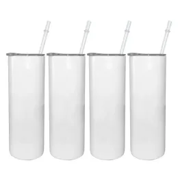 20oz Sublimation Blanks Straight Skinny Tumblers Stainless Steel Double Wall Coffee Beer Mug Insulated Vacuum Wine DIY Tumbler with Straw ZZ