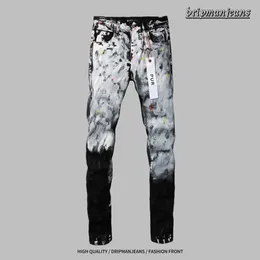 Calças de brim roxas dos homens designer jeans rasgado pintura rua moda magro ajuste calças casuais roxo marca jeans elasticidade na moda