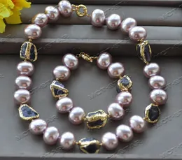 Necklaces Z12514 Set 20mm Lavender Egg Shell Pearl Baroque Amethyst GoldPlated Necklace Bracelet