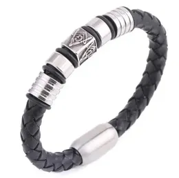 Braccialetti Braccialetti massonici fatti a mano Bracciale in titanio in pelle nera Bracciale massonico Applauso magnetico Gioielli regalo per uomo muratore libero 12 pezzi