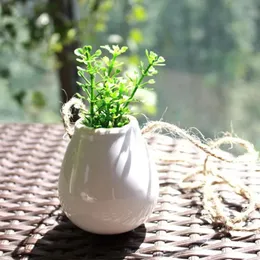 US Home Garden Balkony Ceramic Hanging Planter Flower Pot Plant Vase With Twine Little Bottle Home Deco