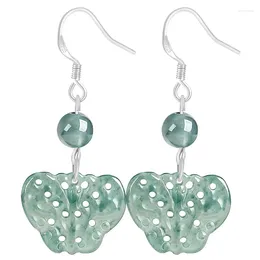 Kolczyki Dangle High End S925 Sterling Silver Natural A Good Jade Blue Water Butterfly Coldingsice Starożytny styl damski