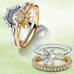 Cluster Rings 925 Sterling Silver Heart Shine Zircon Ring Sunlight Moon Fashion Original smycken Jubileumsälskare gåva