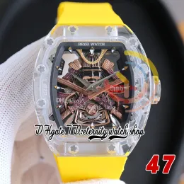 RRF 47 Japão Miyota NH Relógio automático masculino com caixa transparente de cristal, mostrador de armadura samurai dourado, pulseira de borracha amarela Super versão Et