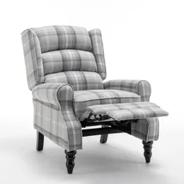 Ohrensessel, karierter Liegestuhl, Sessel, verstellbare Fußstütze, zurückklappbares Liegesofa, Mid-Century Modern Lounge-Sessel für Wohnzimmer, Schlafzimmer