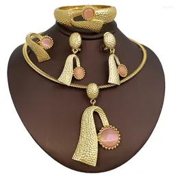 Necklace Earrings Set Dubai Opal Earring For Women Trendy Design Bangle Ring 4Pcs Wedding Gifts Item With