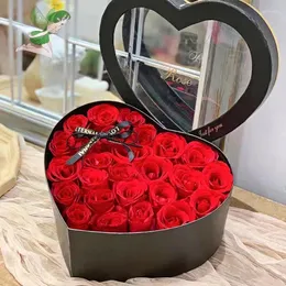 Dekoratif çiçekler 24/18pc kalp şekli gül hediye kutusu yapay ebedi buket sonsuza dek kırmızı sevgililer günü Noel doğum günü düğünü