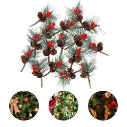 Decorative Flowers 24pcs Christmas Pine Branches Stems Artificial Cones Branch Craft Wreath Pick Winter Holiday Floral Picks Holly Stem For