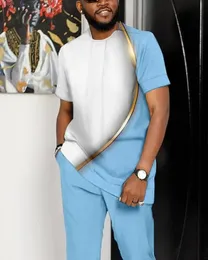 Летний спортивный костюм, футболка большого размера, брюки, модный обтекаемый комплект из 2 предметов, мужские брюки с коротким рукавом, повседневная уличная одежда, синий 240123