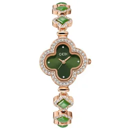 Ty_womens Lucky Four-Life Clover Light Luksusowy zielony agatowy bransoletka Kwarc Wodoodporny zegarek Prezenty