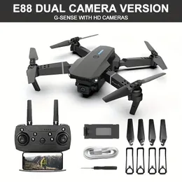 Drone E88PRO, câmera dupla, WiFi FPV HD controle remoto dobrável duplo Quacker Height Hold, modo sem cabeça, controle de aplicativo móvel de retorno automático